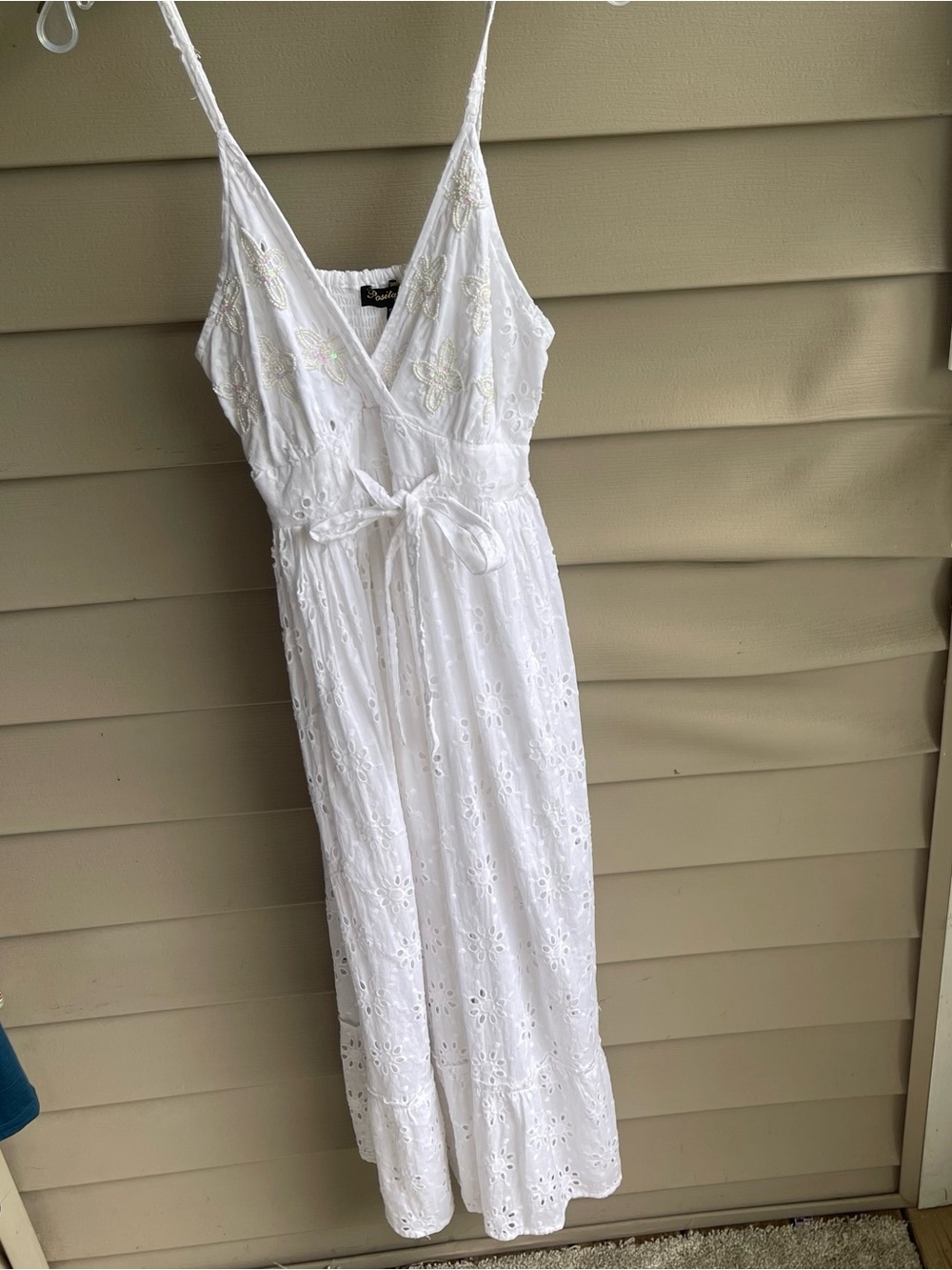 Eyelet Lace Maxi Dress S Babydoll Coquette Cottagecore Romantic Beaded Prairie